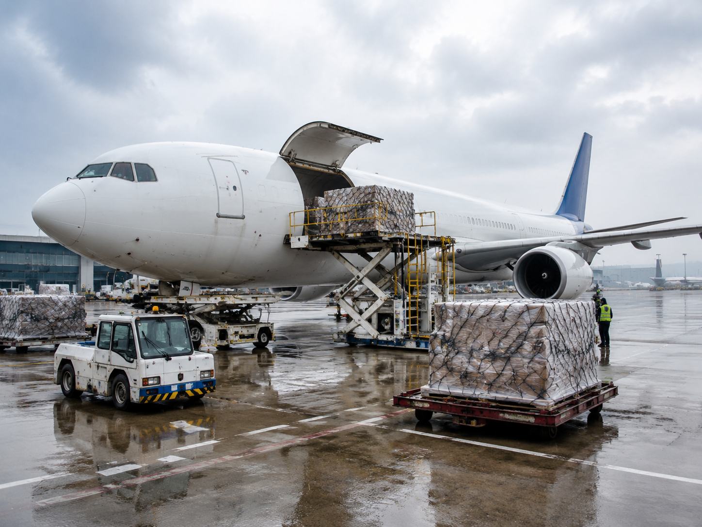 Air cargo being loaded for international transport